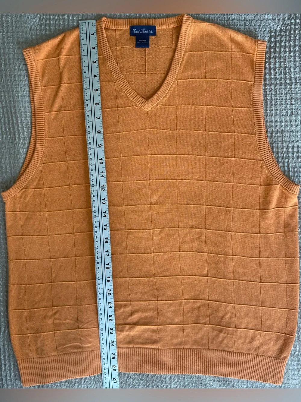 Paul Fredrick 100% Silk Sweater Vest Men’s L Burnt Orange V-Neck Preppy